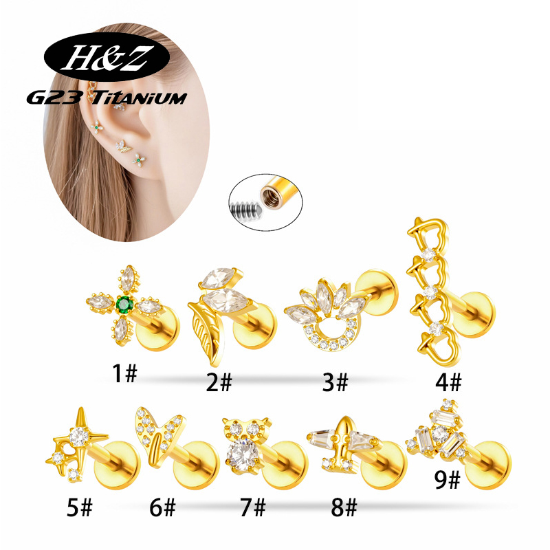 Body Jewelry Implant Grade - 1 Stück G23 Titan 16G Blumen-CZ-Labret-Stud