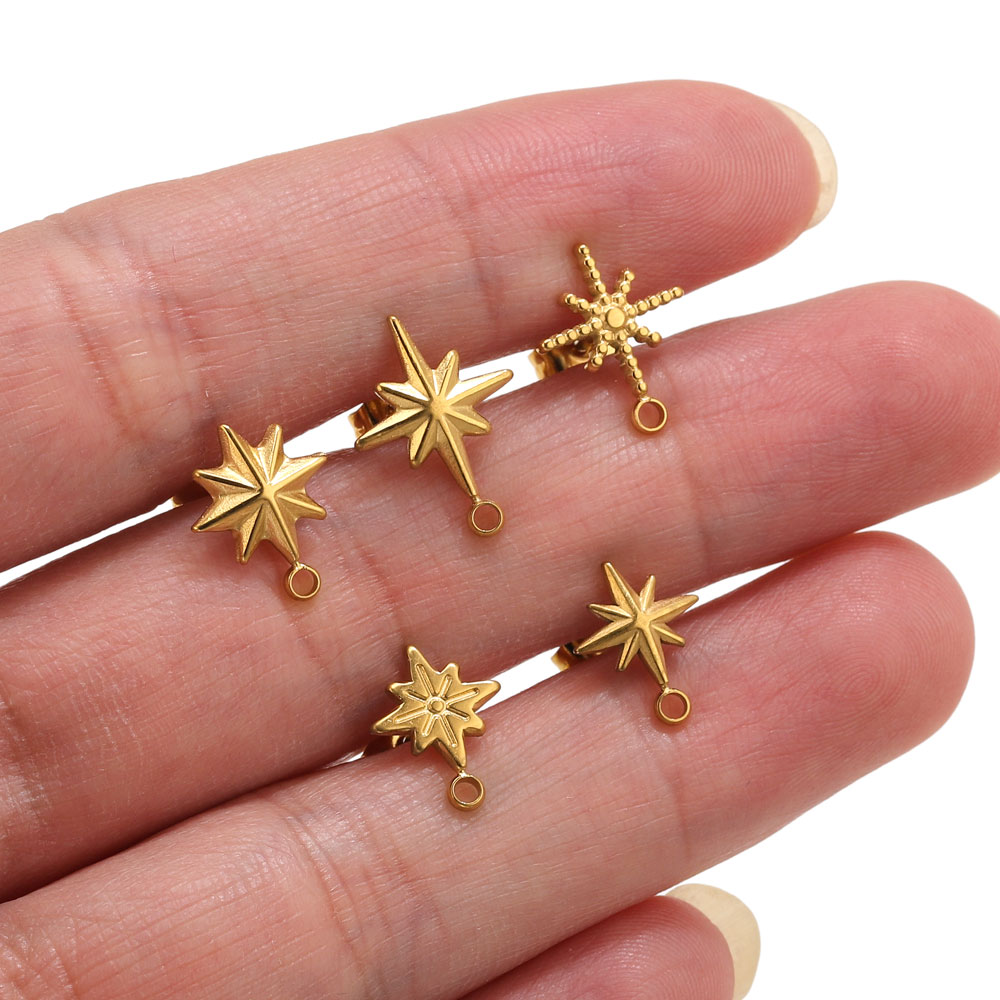 Body Jewelry - 6 Stück Edelstahl-Stern-Ohrstecker für Ohrringherstellung, 18k