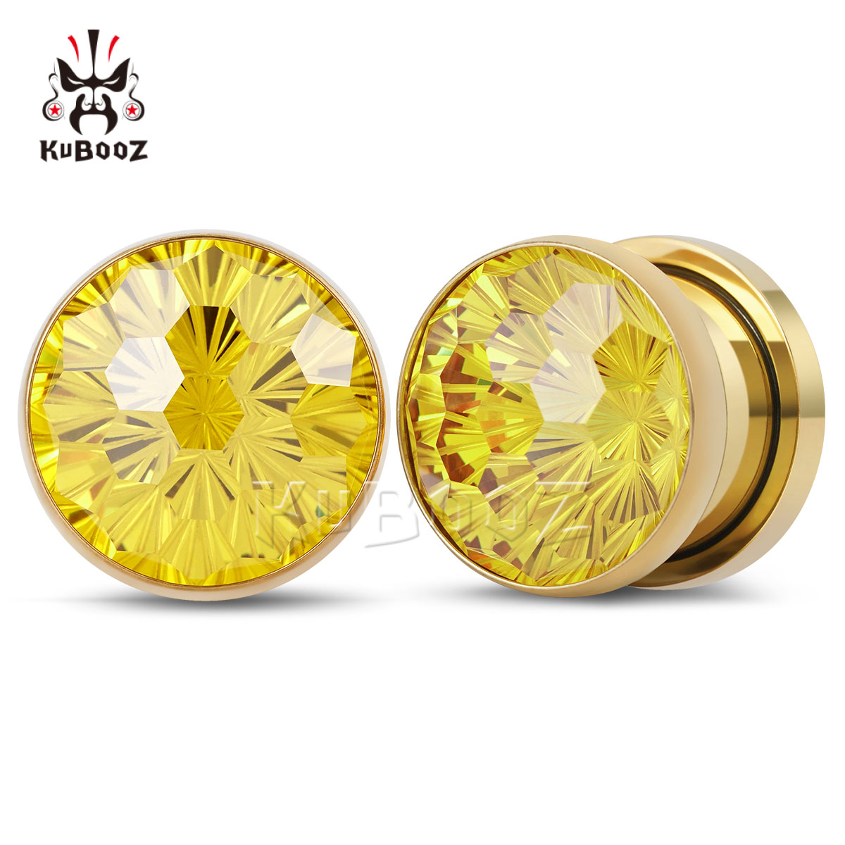 Yellow Body Jewelry - 2 Stück glänzende gelbe Kristall-Ohrstöpsel mit